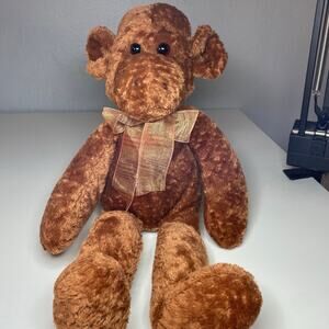 Commonwealth Brown Monkey Plush Long Legs 18” Floppy Gold Bow Stuffed Animal